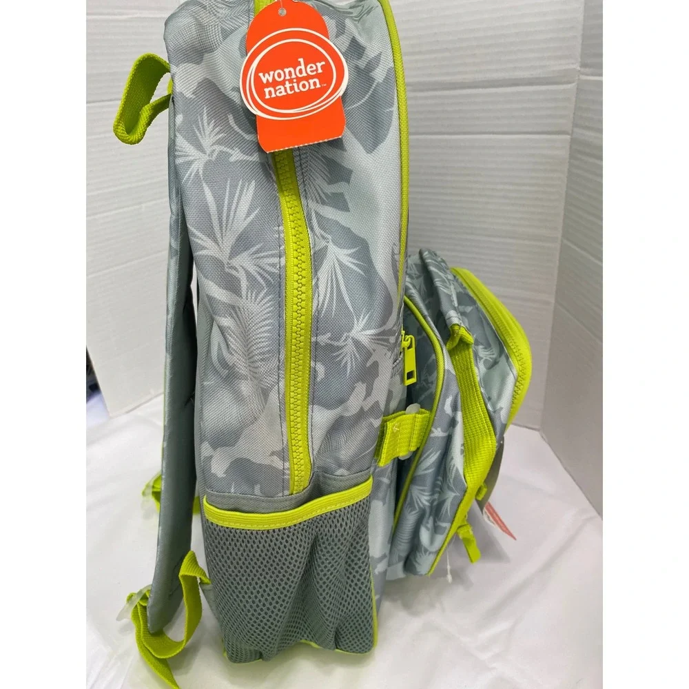 Wonder Nation Backpack Set Boys One Size Green Tropical Dino 3 Piece Adjustable